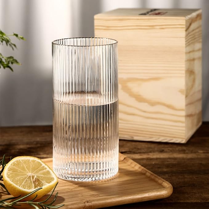 INSETLAN Glass Cups Vintage Glassware Set of 4 Large, Origami Style Transparent - Image 6