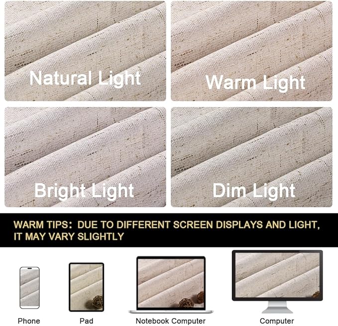 PrinceDeco 100% Blackout Curtains for Bedroom Linen Blackout Curtains 63 Inches Length Thermal Insulated Textured Drapes for Living Room 2 Panels Set,52" W x 63" L,Natural