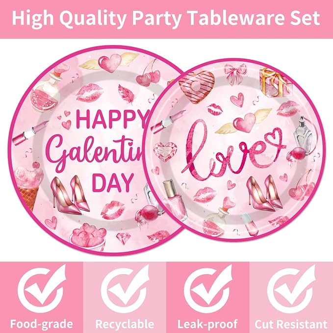 EUOYUFO 96Pcs Pink Galentine Party Decorations Tableware Set Happy Galentine's - Image 4