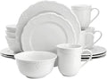 Elama Henryi 16 Piece Embossed Rim Detail Porcelain White Dinnerware Set by Elama