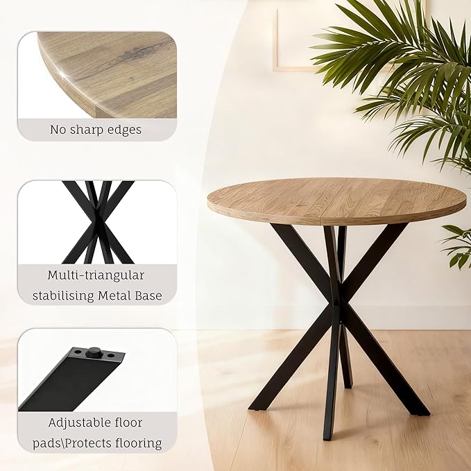 31.5" Round Dining Table and Chairs Set for 2, Small Dining Table Chairs Set Space-Saving, Round Table Set with Upholstered Chairs for Kitchen Dining Room Apartment(Natural + Black)