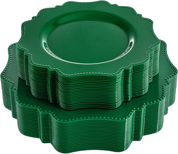 COLOSUS Disposable Party Plastic Plates 60Pcs, Green plastic Party Plates, Heavy Duty 30 Dinner plate 10.5” and 30 Salad/Dessert Plate 8.25” for St. Patrick's Day