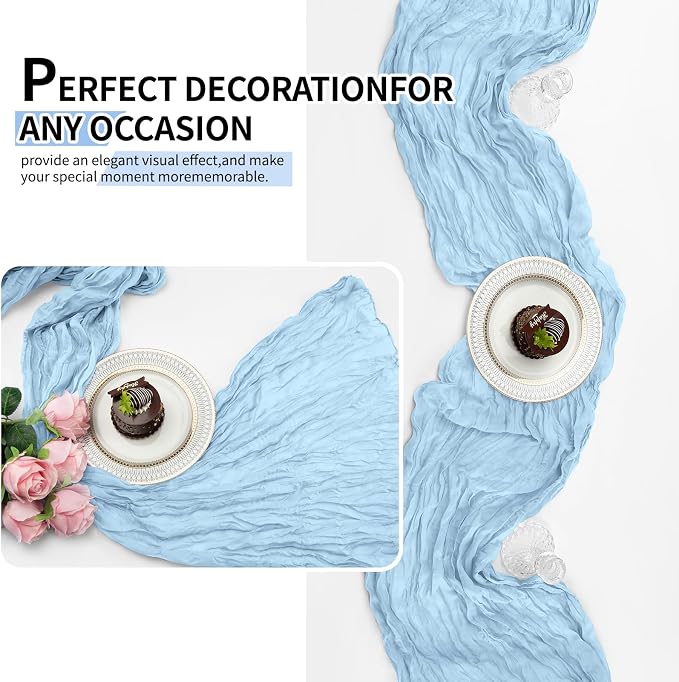 4 Pack Baby Blue Cheesecloth Table Runner 10Ft, Gauze Table Runners 21.5 x 120 - Image 4