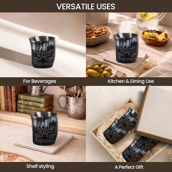 Handicrafts Home Viking Horn Shot Glasses Set of 12, Rustic Viking Drinkware - Image 4