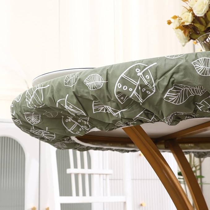 Walrus Round Vinyl Fitted Tablecloth with Flannel Backing Elastic Edge Design Table Cover Waterproof Oil-Proof PVC Table Cloth Stain-Resistant Best for 37"-44" Round