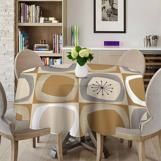Mid Century Round Tablecloth, Retro Geometric Colorful Squares Abstract Boho Vintage 50s 60s Tablecloth for Home Party Dining Room Kitchen Decor 36Inch(90cm)