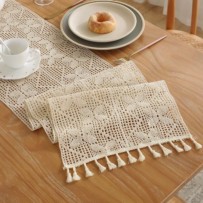 meioro Crochet Lace Table Runner, 12x64 Inch Boho Cotton Table Runners - Image 6
