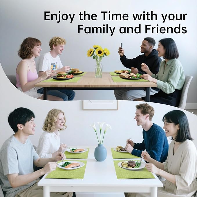 Blue Forest Placemats Set of 4, Dual-Layered Thickened Faux Linen Table Mats Heat Resistant Machine Washable Wrinkle Free Place Mats for Kitchen Dining Outdoor/Indoor (Grass Green)