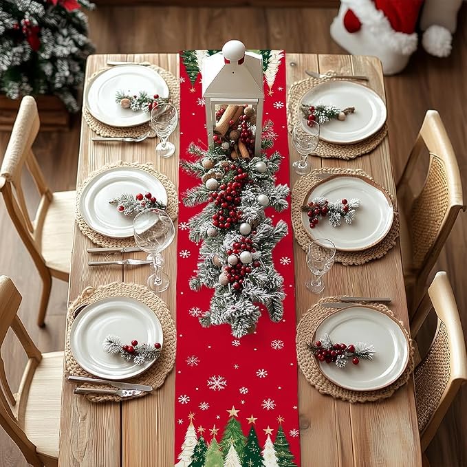 Christmas Table Runner 13x60 Inch, Xmas Trees Snowflakes Holiday Decorative - Image 4