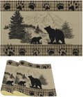Retro Farmhouse Placemat Set, Rustic Brown Tartan Check Wildlife Bear Paw Silhouette Sketch Pine Tree Forest Pattern Home Decoration Linen Table Mats for Dining Room Kitchen Party (17x12in) x2P