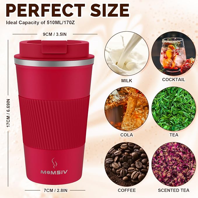 MOMSIV 17oz Travel Coffee Mug, Insulated Coffee Cup - Image 2
