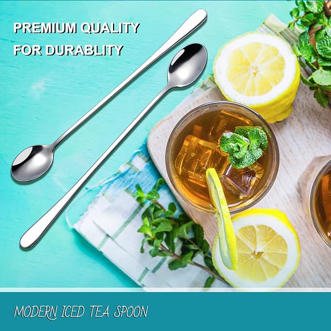 Hiware 8-Piece 9-Inch Long Handle Iced Tea Spoon, Coffee Spoon, Ice Cream Spoons - Image 3