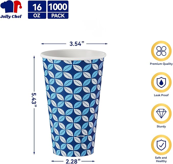 JOLLY CHEF 1000 Pack Paper Coffee Cups 16 oz | Disposable To Go Coffee Cups Bulk - Image 2