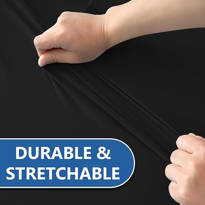 4ft Stretch Table Cover Fitted-6 Pack Black Spandex Table Cloths with Elastic-Folding Table Protector for Parties, Vendor Booth Display, Banquet Buffet Event, Graduation, Craft Trade Show