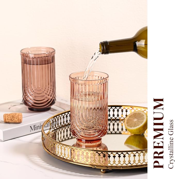 Venus Vintage Drinking Glasses Set of 6-17oz Hand-Blown Highball Ribbed - Image 5