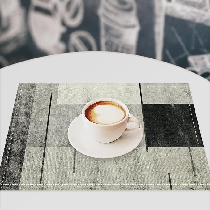 Gradient Placemat Set, Modern Minimal Black White Grey Abstract Geometric Shape Line Patchwork Pattern Home Decor Linen Table Mats for Dining Room Kitchen Party (17x12in) x4P
