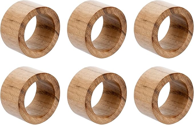 MyGift Set of 6 Acacia Wood Round Napkin Rings, Rustic Dinner Table Decor | - Image 6