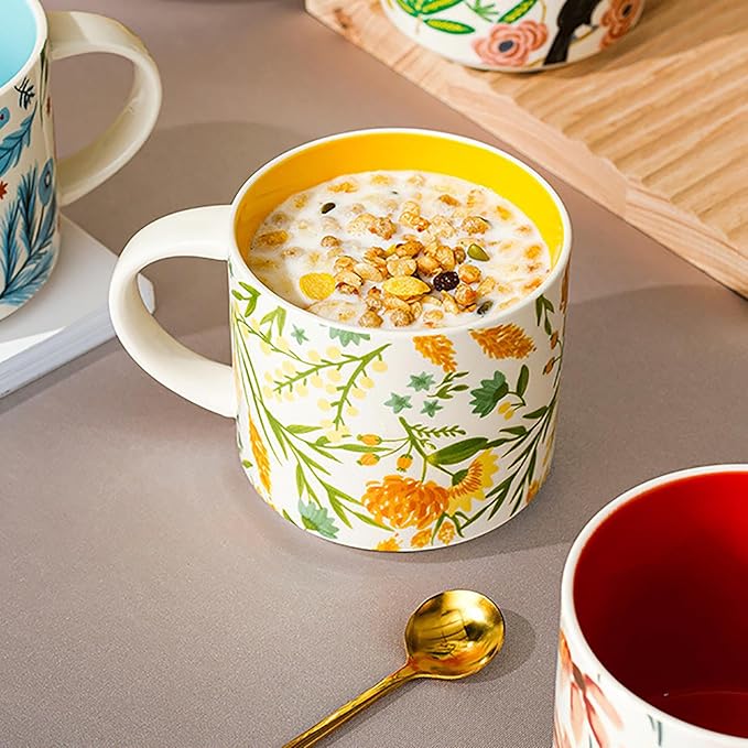 Frcctre Set of 4 Ceramic Coffee Mug Set, Large 15 Ounce Ceramic Tea Cup - Image 5