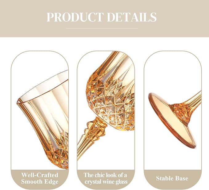 XUWAIDSGN 16 Pcs 7oz Plastic Vintage Wine Glasses Drinking Glasses Unbreakable - Image 3