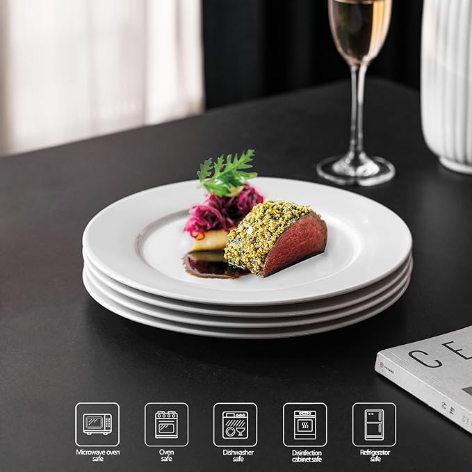 White Ceramic Dinner Plates Set of 4, 12 Inch Large Porcelain Dinner Plates for Salad, Pasta, and Steak – Microwave and Dishwasher Safe Dinnerware