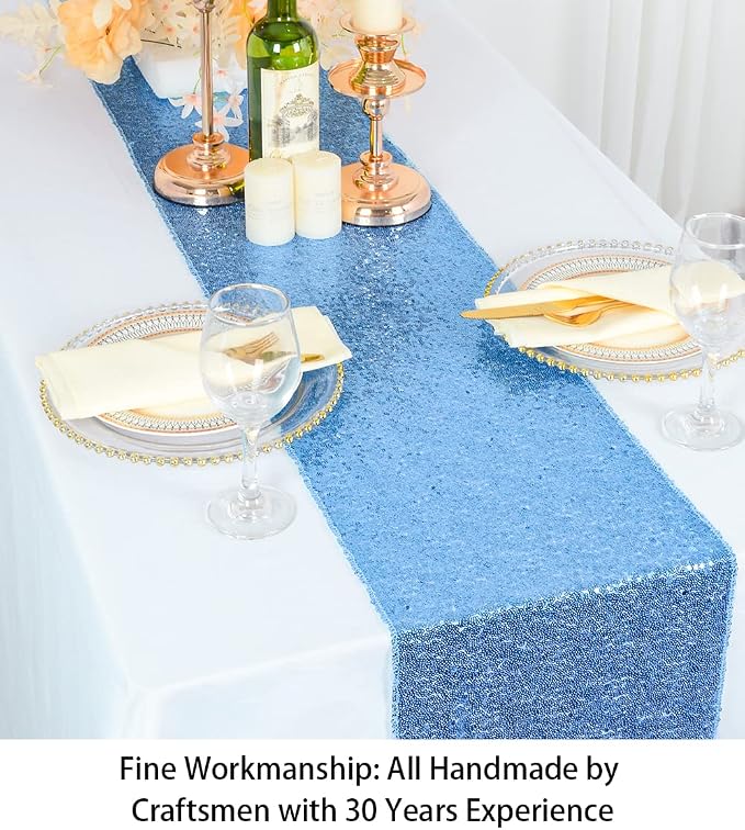 ShiDianYi Sequin Table Runners 10PCs 12x72 Baby Blue Glitter Table Cover - Image 3