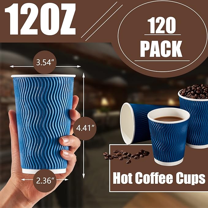 Lamosi Coffee Cups 12 oz 120 Pack Disposable Paper Coffee Cups Insulated | 12oz - Image 2