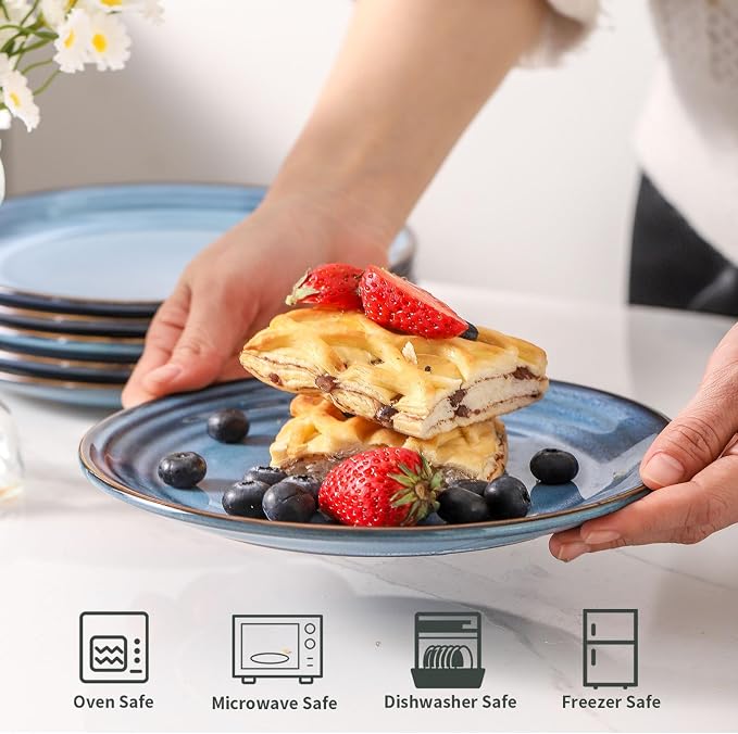 HASENSE Dessert Plates Set of 4, 8 Inch Porcelain Salad Dinner Plates Set - Image 4