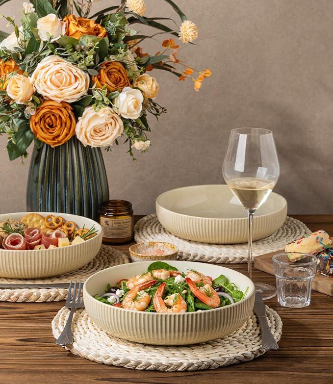 8.5" Ceramic Pasta Bowls Set of 4, Salad Bowls | Versatile Serving Bowls - Image 3