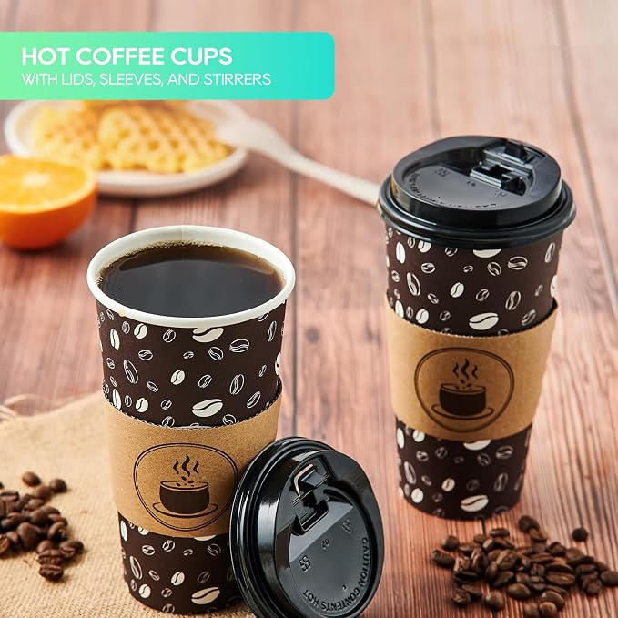 JOLLY PARTY Disposable Coffee Cups - 20oz Paper Cups with Lids - Image 3