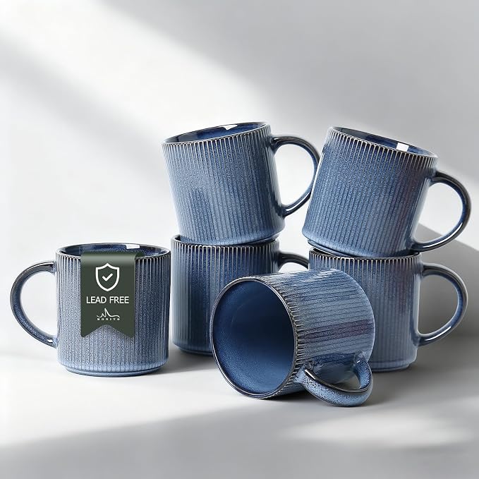 MONITO 16Oz Coffee Mugs Set of 6, Rustic Ceramic Coffee Cups Set by MONITO