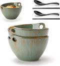 Ramen Bowl with Chopsticks and Spoons Set, 7 Inch Ceramic Noodle Bowl Set of 2, Dishwasher Safe for Pho Udon Soba Noodle Salad Pasta, Special Reactive Glazed Green Bowls Set