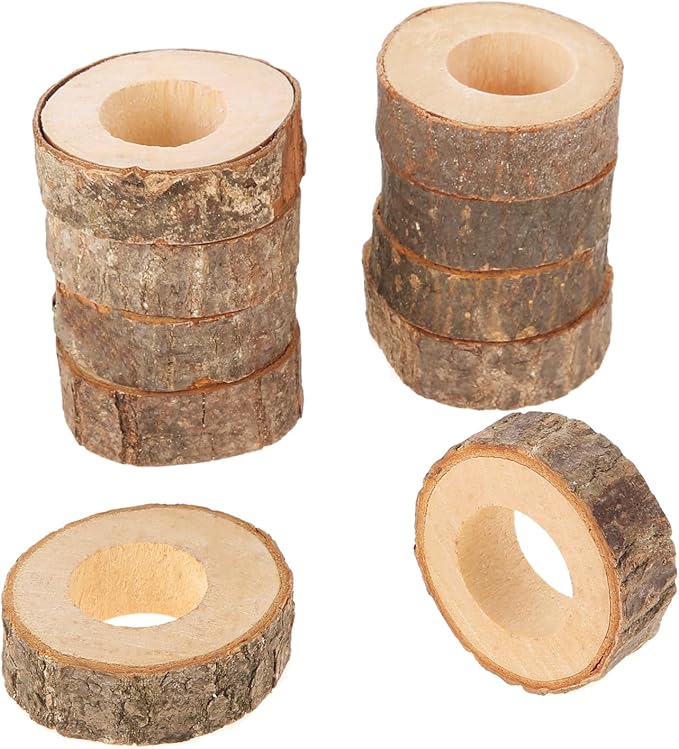 20PCS Rustic Wooden Napkin Rings,Handmade Creative Napkin Round Holder for Dinner Table & Wedding Party Decoration Napkin Rings (20)