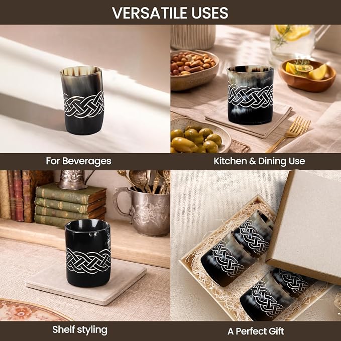 Handicrafts Home Viking Horn Shot Glasses Set of 4, Handmade Natural Ox Horn - Image 6