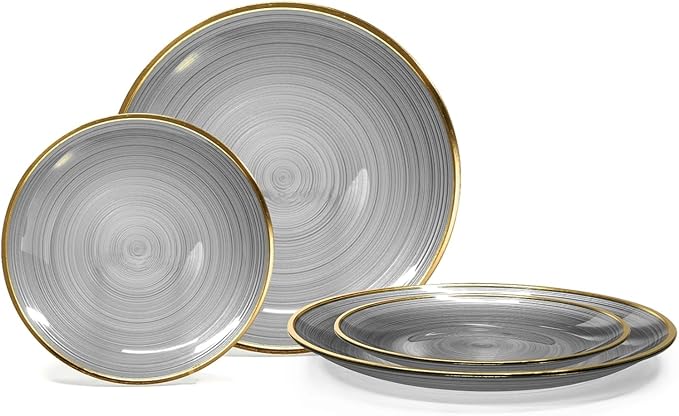 " OCCASIONS " 50 Plates Pack (25 Guests)-Wedding Party Disposable Plastic Plate Set -25 x 10'' Dinner + 25 x 7'' Salad & Dessert plates (Belize in Black & Gold)