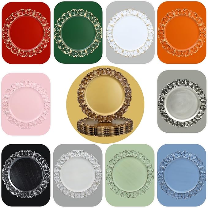 Orange Charger Plates Set of 6, Decorative Table Plastic Chargers for Dinner Plates, Party, Wedding, Thanksgiving, Christmas, FD15O