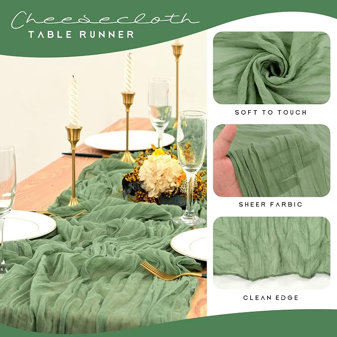 YMHPRIDE 12 Pack Cheesecloth Table Runner 35x120in Sage Green Table Runner | - Image 4