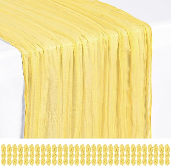 Showgeous 30 Pack Light Yellow Cheesecloth Table Runner, 17 x 108 Inches | Boho by Showgeous