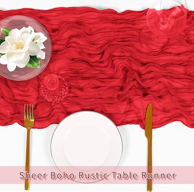 3 Pack Red Cheesecloth Table Runner, 17 x 108 inch, Semi Sheer Boho Cheese - Image 5