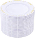 DaYammi 60PCS White and Gold Plastic Plates, Gold Rim Plates Disposable Heavy Duty Disposable Plate Premium 10inch White Dinner Plate Hard Plastic Platos for Party Wedding Bridal Shower