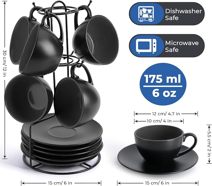 MIAMIO - Set of 6, Ceramic Stackable Cappuccino Cups Set / 6 Ounce Cappuccino - Image 2