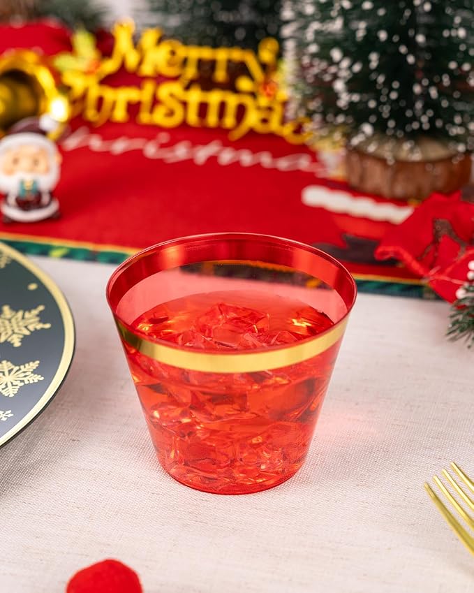 Goodluck 50PCS 9oz Red and Gold Plastic Cups - Image 5