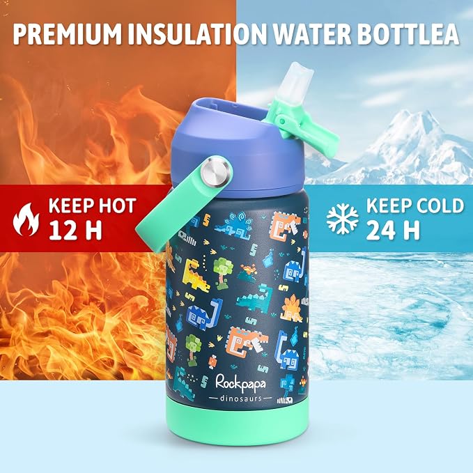 rockpapa 14 oz Kids Insulated Water Bottle，Stainless Steel Toddler Cups - Image 3
