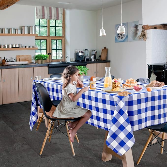 Checkered Tablecloth 2 Pack, 60 x 102 inch, Royal Blue and White | Waterproof - Image 7