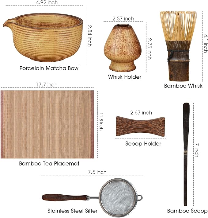 7-Piece Matcha Set，Matcha Bowl & 100-Prong Purple Bamboo Whisk | Gilded Artisan - Image 4