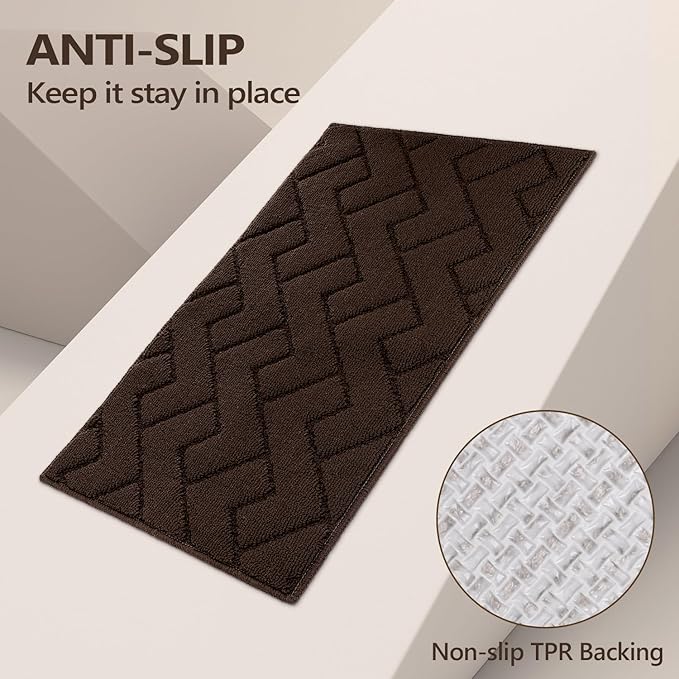 hicorfe Kitchen Rugs and Mats Sets,2 Pieces Super Absorbent Polypropylene Non-Slip Rug,Soft Comfort Floor Mat,Washable for Kitchen,Hallway,Office,Sink,Laundry(20" x 32" + 20" x 59",Coffee