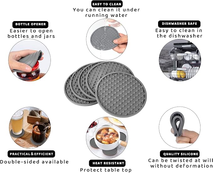 Rubber Coasters Set 6 with Holder, Non-Slip Silicone Drink Coaster Cup Mats | - Image 8