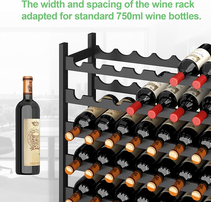 Wine Rack Freestanding Floor, Bamboo 8-Tier 69 Wine Bottle Holder Racks Countertop Cabinet Display, Wooden Stackable Modular Wine Storage Organizer Shelves for Kitchen Bar Cellar Dining Room Black