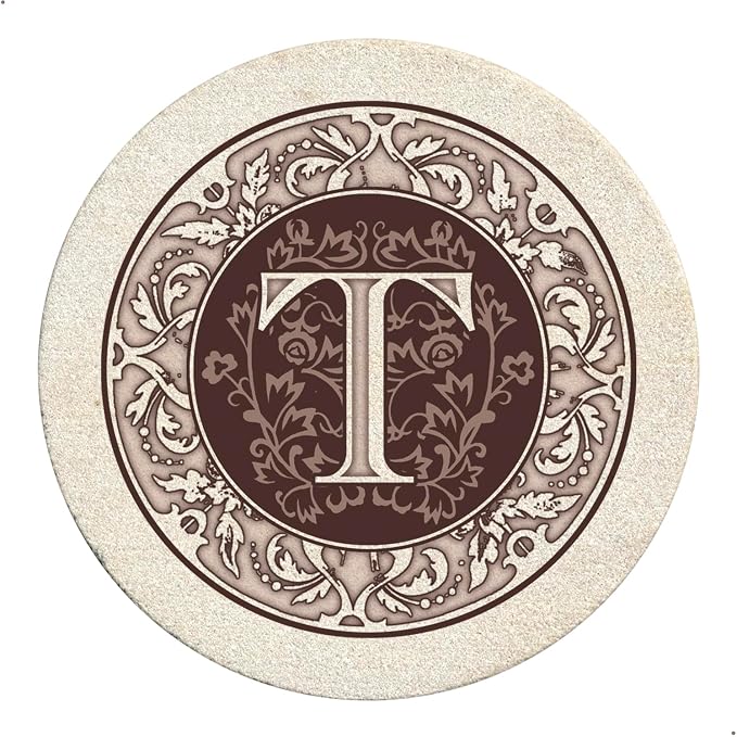 Thirstystone Monogram Round Natural Sandstone Coaster 4 Pack | 4" Diameter by Thirstystone