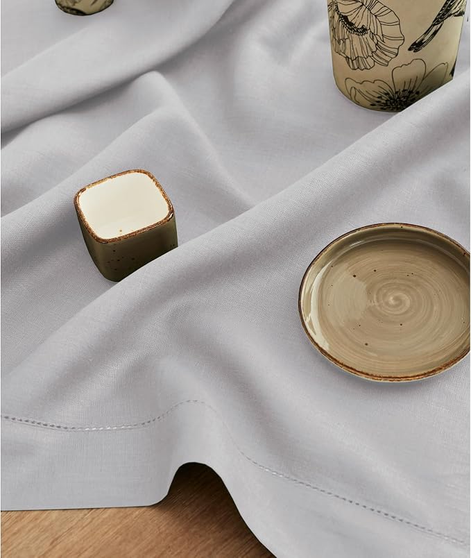 Solino Home 100% Pure Linen Table Runner Grey, Classic Hemstitch 14 x 72 in | - Image 9