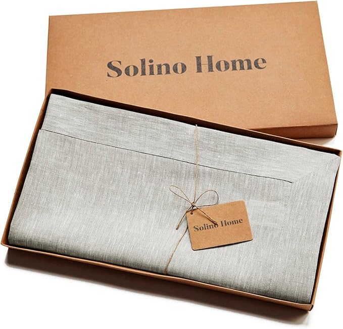 Solino Home Linen Tablecloth 60 x 120 Inch - 100% Pure Linen Oyster Grey Table Cloth for Rectangular Tables - Athena, Machine Washable Cloth Tablecloth for Spring, Easter